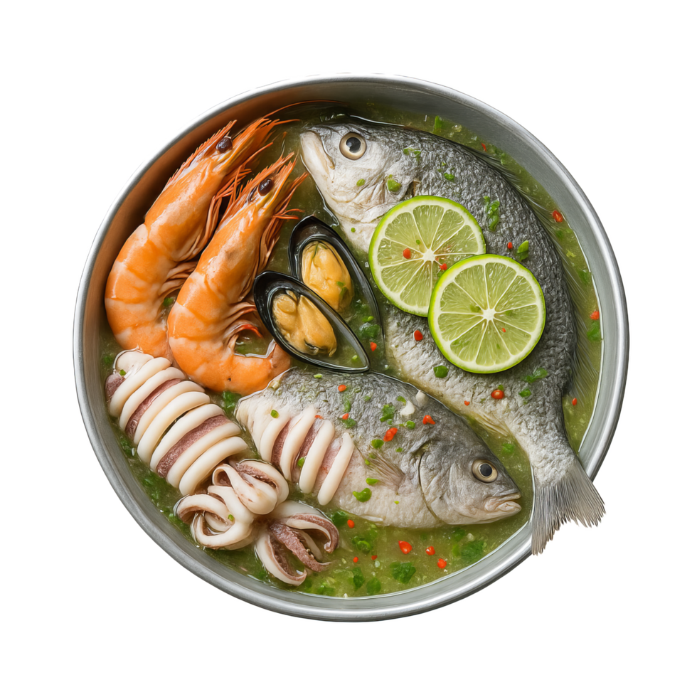Fresh Seafood Dish with Lime and Herbs in Bowl png