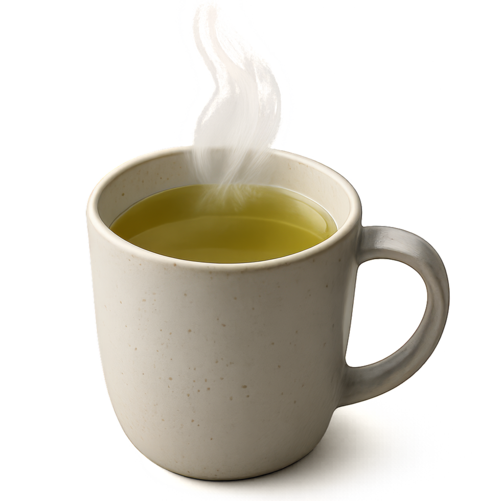 Steaming Green Tea in a Simple Cup with Whimsical Vapor Rising png