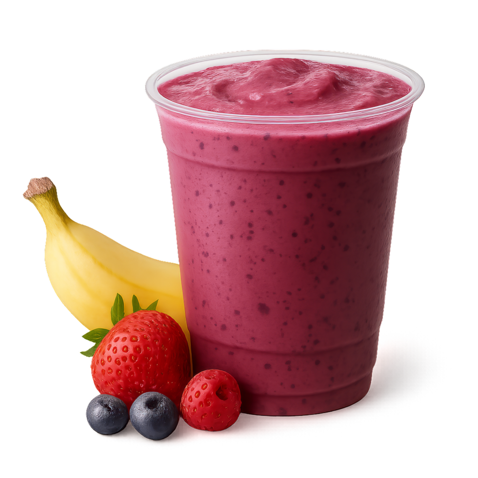 Refreshing Berry Banana Smoothie in a Cup with Fresh Fruits png
