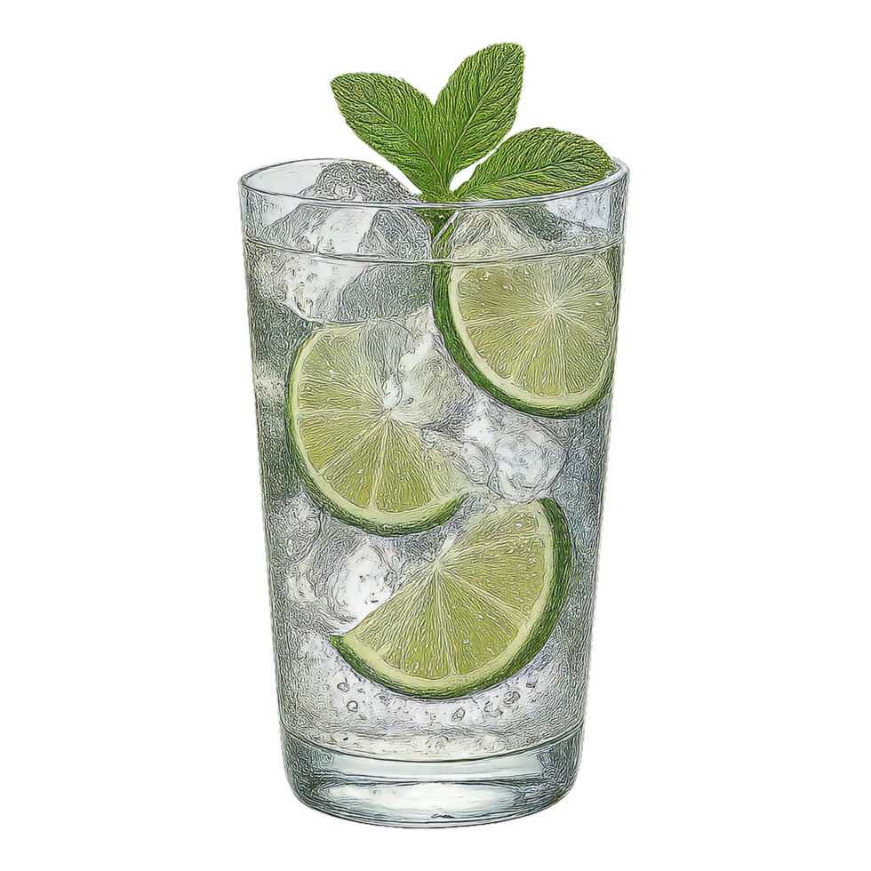 Refreshing Lime Soda with Ice and Mint in Clear Glass png