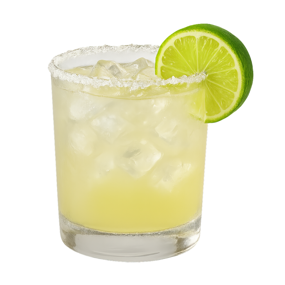 Refreshing Lime Margarita Cocktail in a Glass with Ice Cubes png