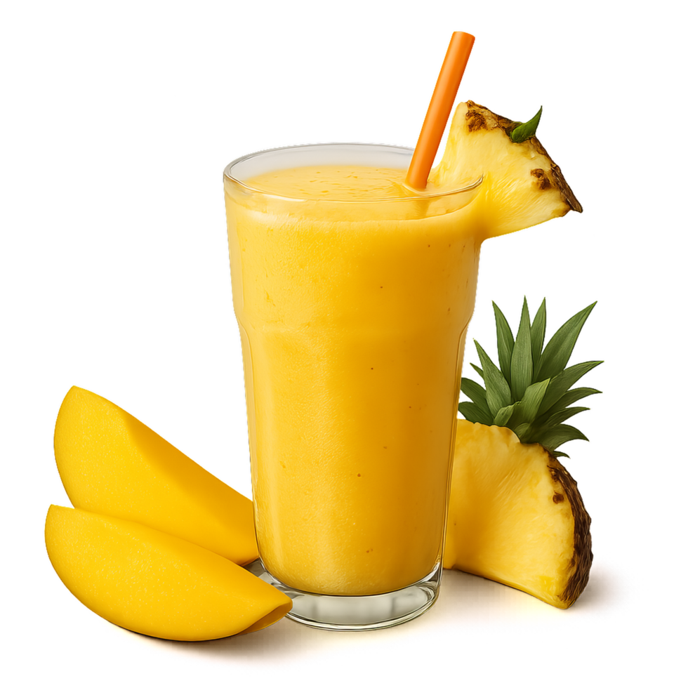 Refreshing Tropical Smoothie Delight with Mango and Pineapple Slices png