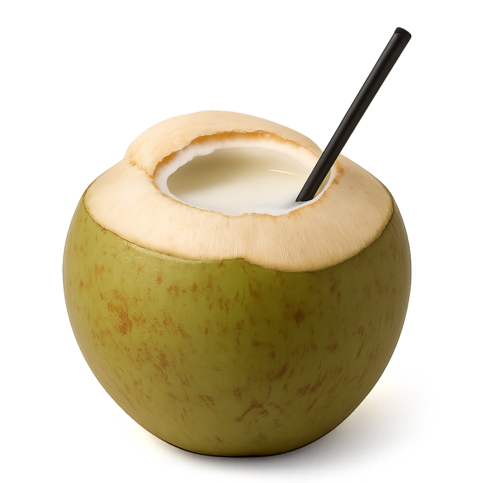 Refreshing Coconut Drink in a Natural Shell with Straw png