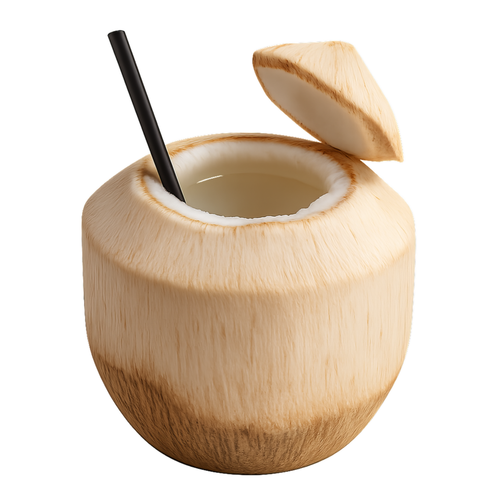 Fresh Coconut Drink with Straw in Natural Shell on White Background png