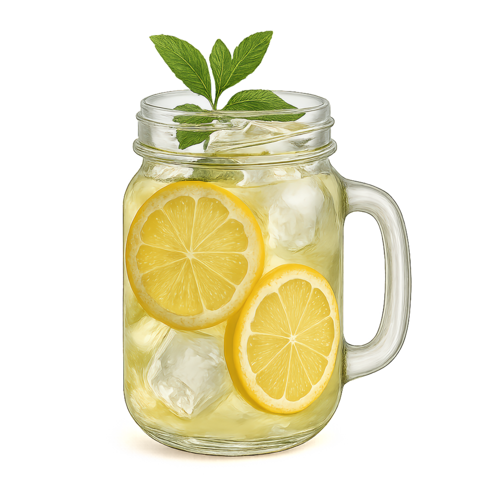 Refreshing Lemonade in Mason Jar with Mint and Ice Cubes png