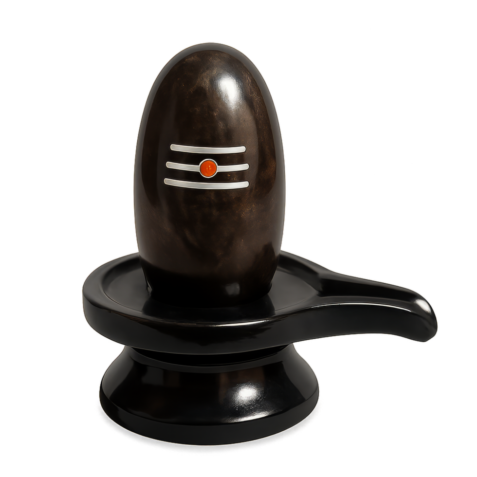 Polished Black Stone Shiva Lingam on Simple Base Display png