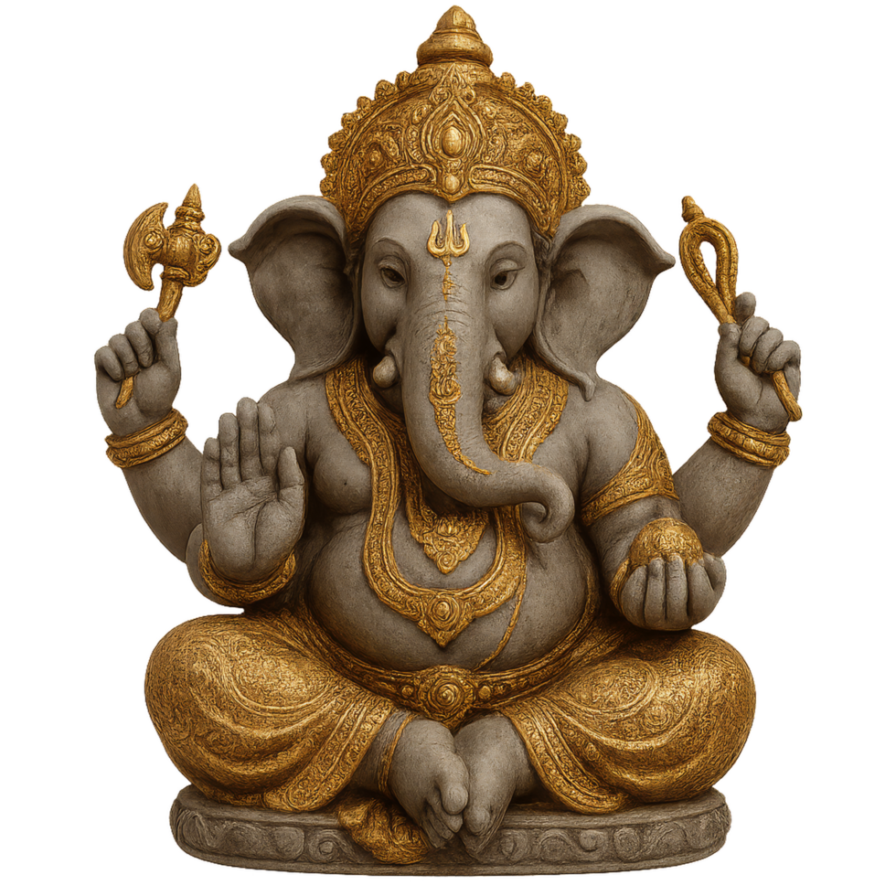 Detailed Ganesha Statue with Gold Accents for Home Decor png