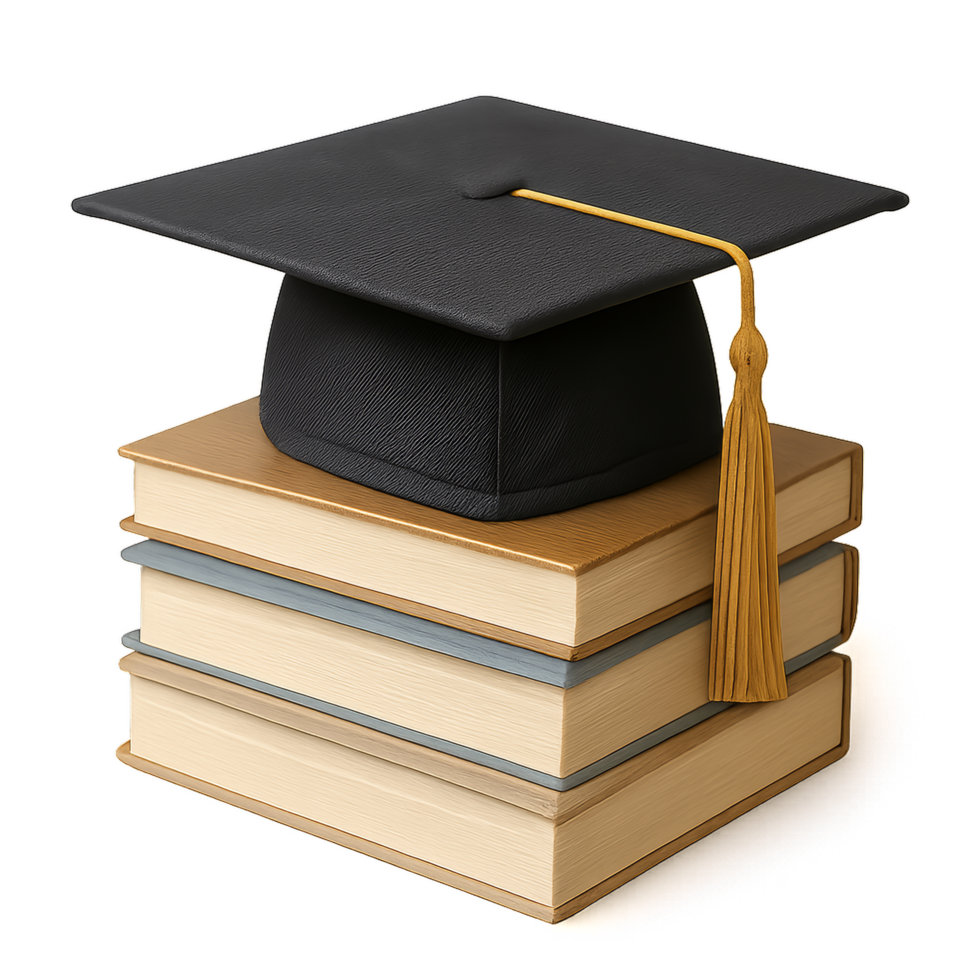 Graduation Cap on Stack of Books with Simple Design Elements png
