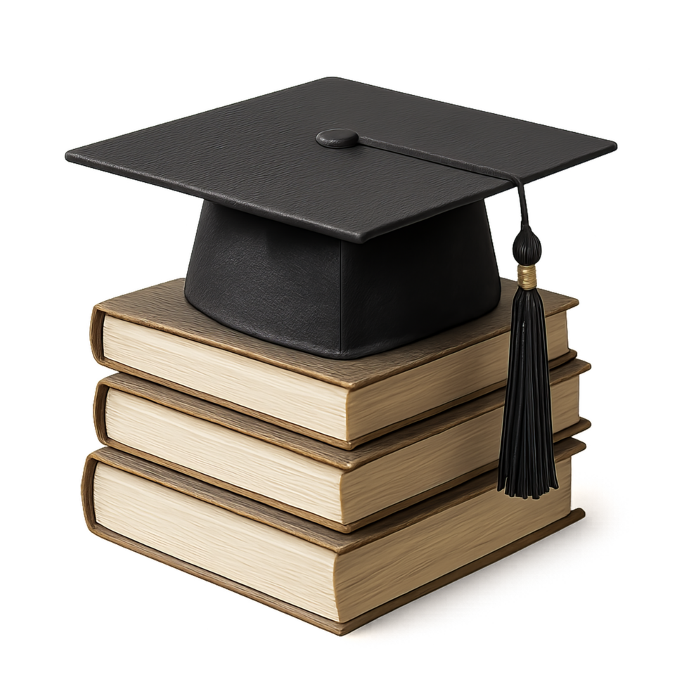 Graduation Cap on Stack of Books for Academic Achievement Concept png