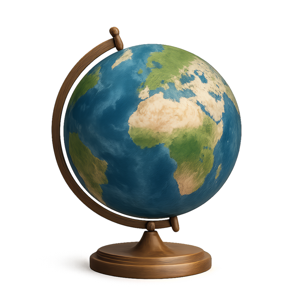 Realistic Globe Display on Stand with Detailed Topography and Colors png