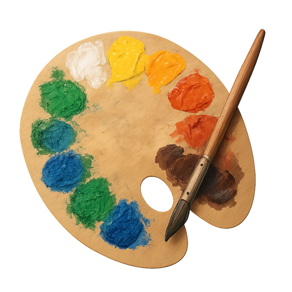 Artistic Palette with Vibrant Paints and Brush for Creative Work png