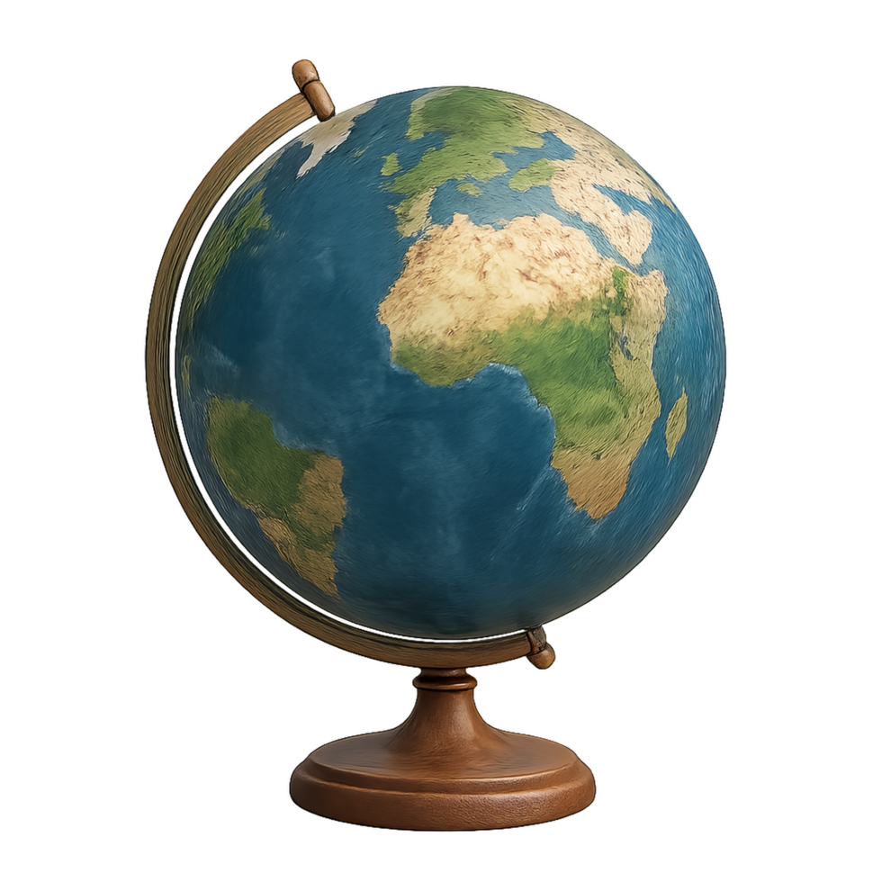 Realistic Globe Display on Brown Base for Educational Purposes png