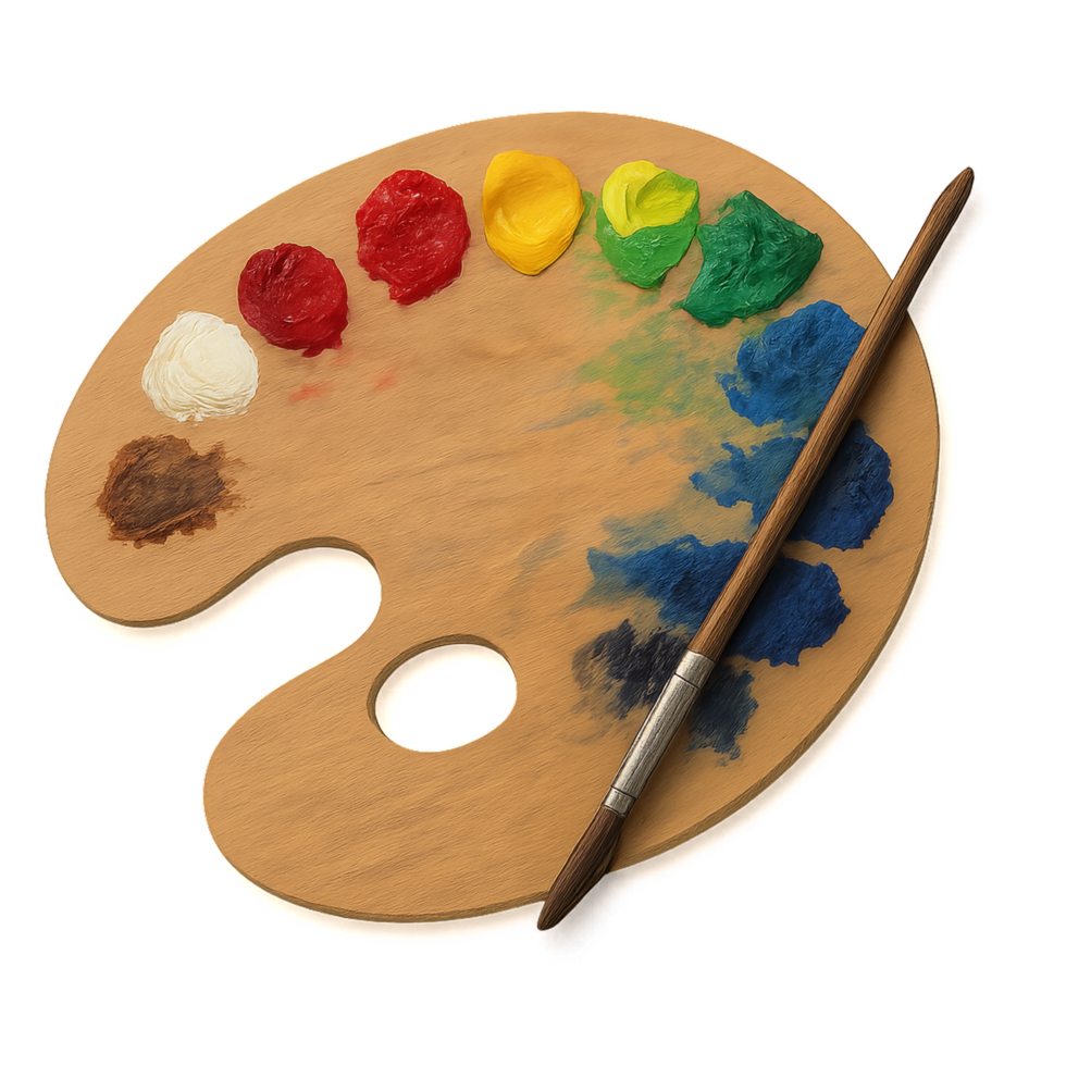 Artistic Palette with Colorful Paint and Brush for Creative Projects png