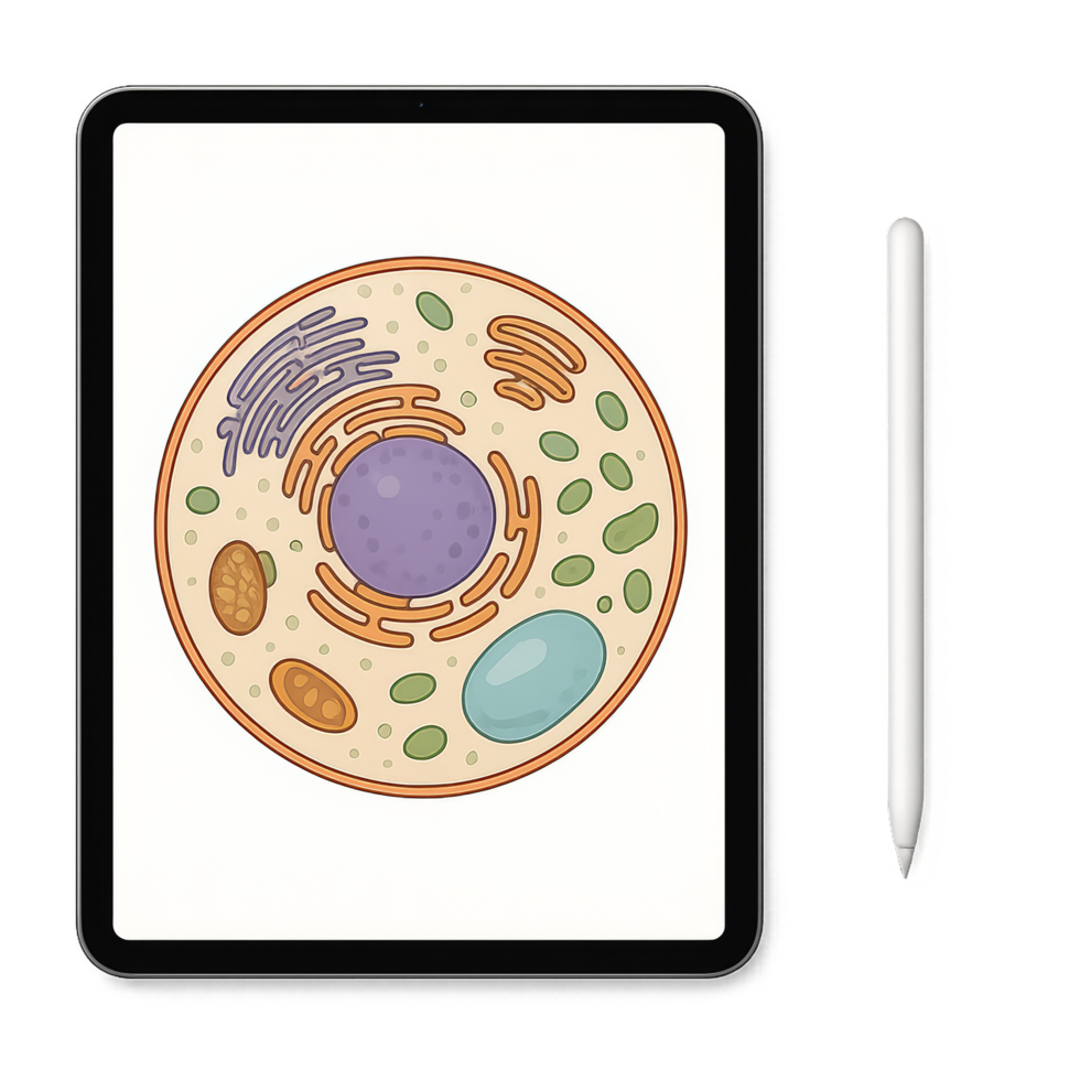 Detailed Diagram of a Cell on Tablet in Educational Context png