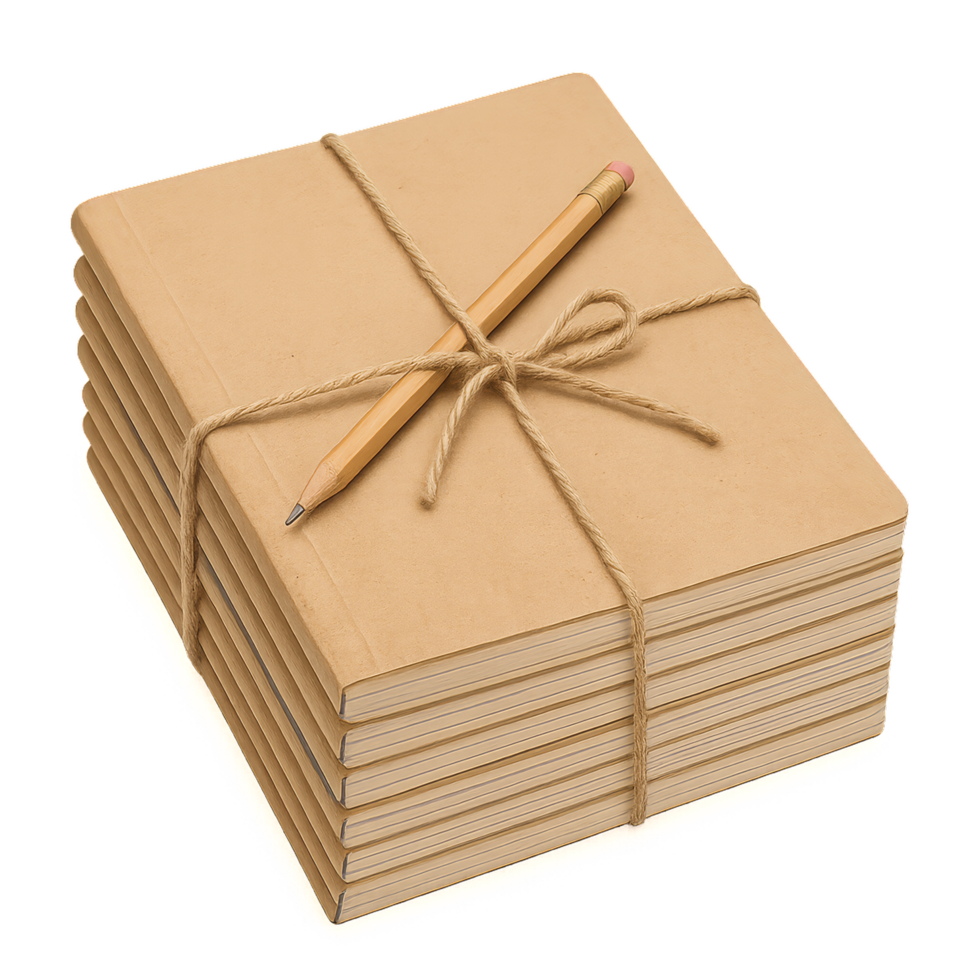 Simple Tied Notebook Stack with Pencil for Creative Composition png
