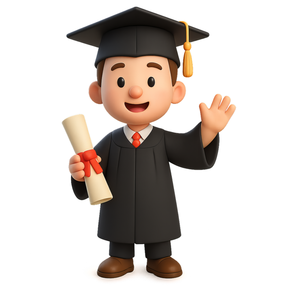 Cartoon Graduate Character Excited with Diploma in 3D Style png