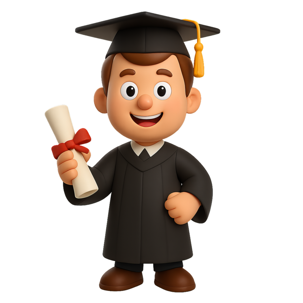 3D Cartoon Graduate Character Holding Diploma on Simple Background png