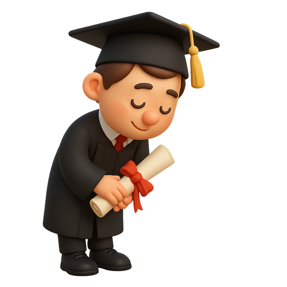 Cartoon Graduate Bowing with Diploma in Simple Style Design png