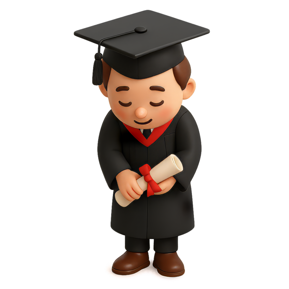 Cute Cartoon Graduate Character Bowing with Diploma in Hands png