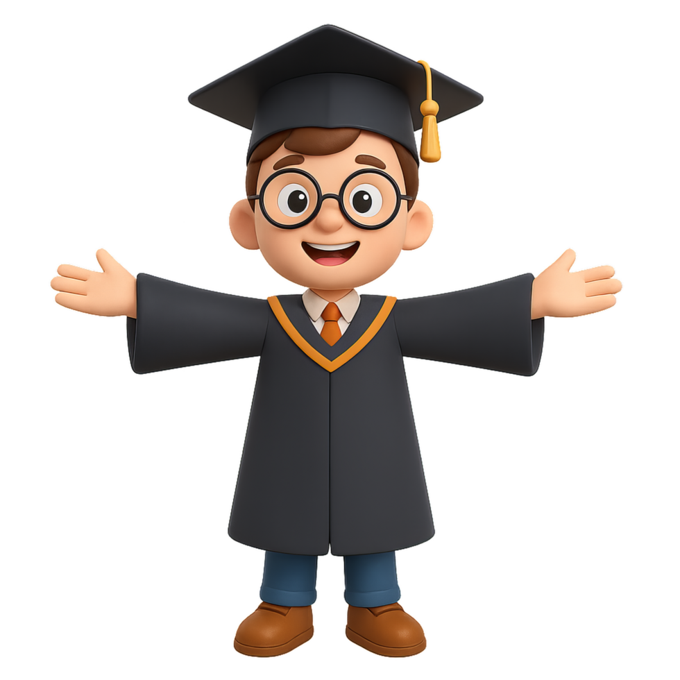 Cheerful Cartoon Graduate Celebrating Achievement with Open Arms png