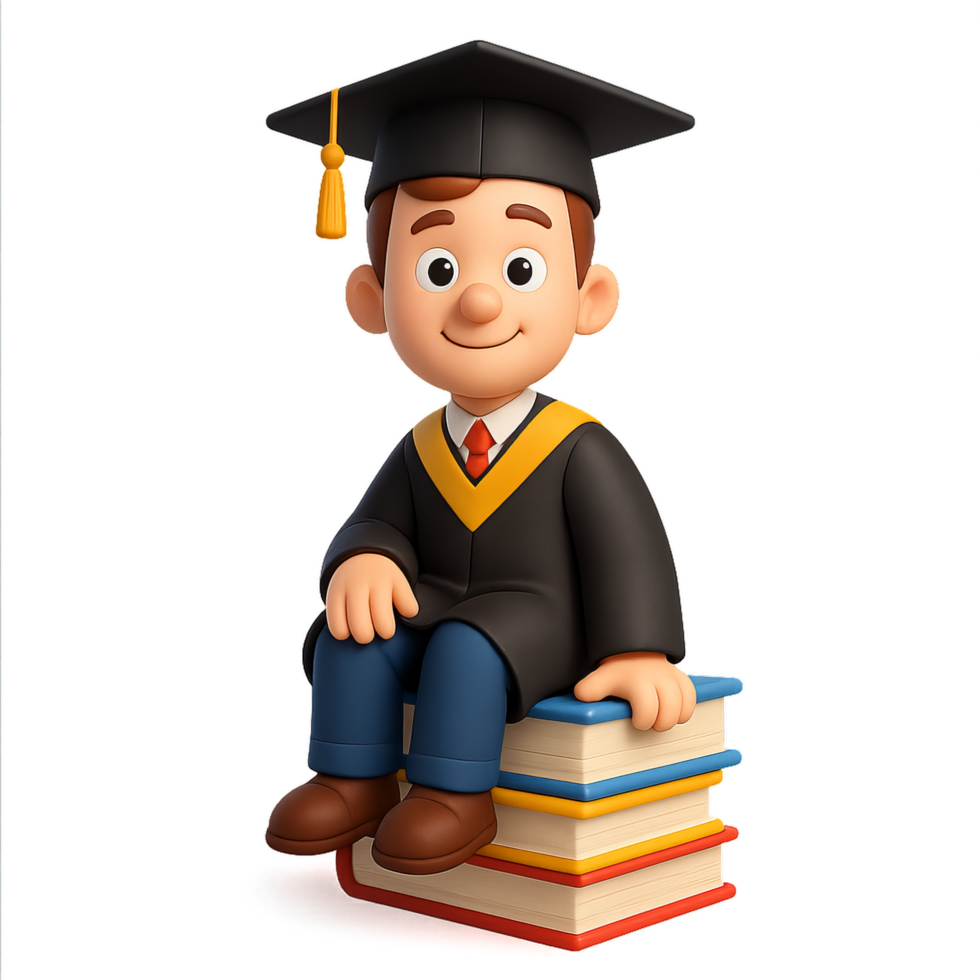 Cartoon Character Graduation in Black Cap and Simple Outfit png