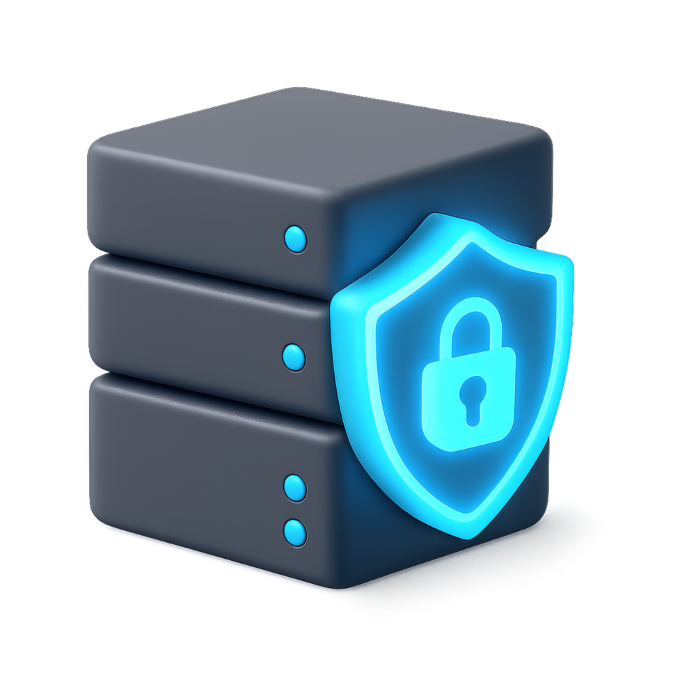 Glowing 3D Shield Over Data Storage Icon for Security Concept png
