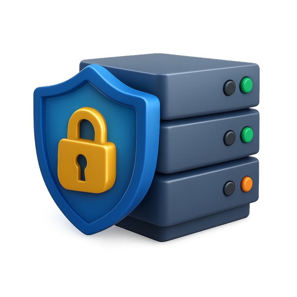 Secure Server with Shield Symbol Representing Data Encryption png