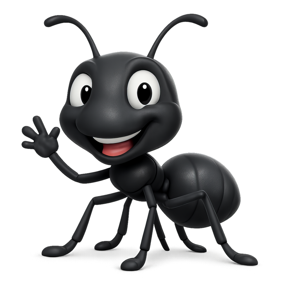 Friendly Cartoon Ant Character with Cheerful Expression and Gesture png