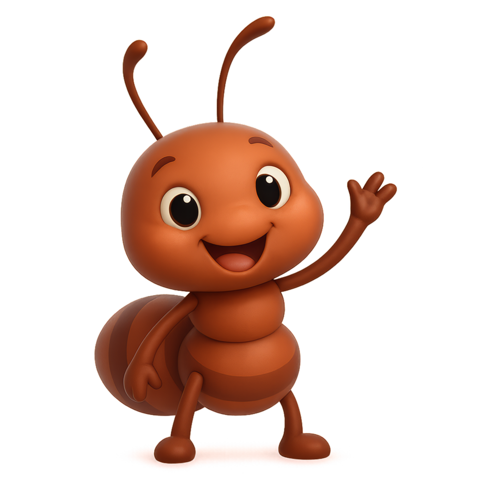 Charming Cartoon Ant Character with a Friendly Smile and Gesture png