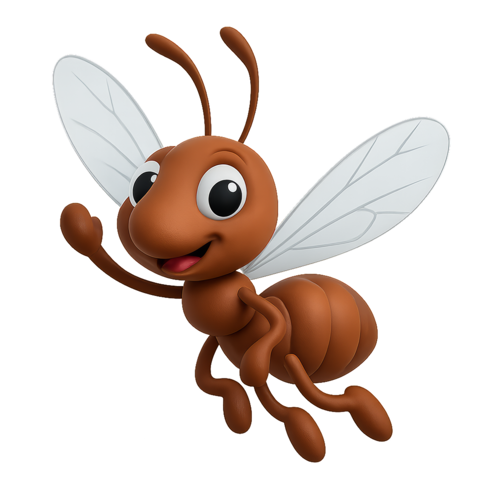 3D Cartoon Ant with Wings in a Cheerful Pose png