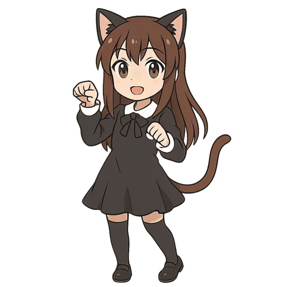 Cute Anime Cat Girl Character in Simple Outfit Illustration png
