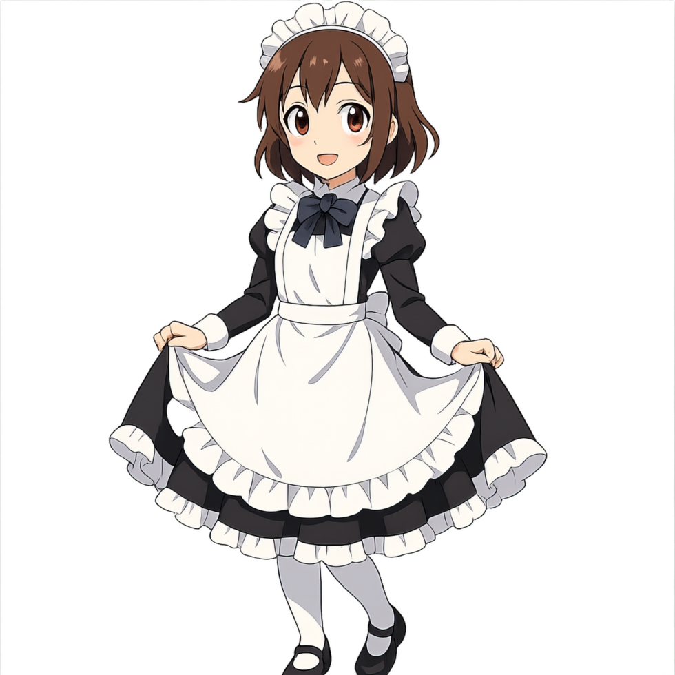 Cute Anime Maid Character in Simple Style Illustration png