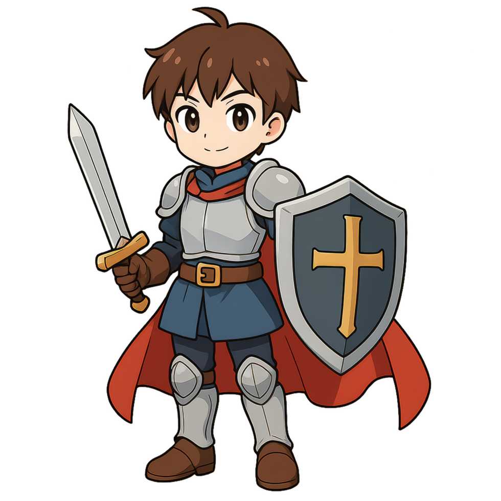 Cute Anime Knight Character with Sword and Shield for Cosplay Ideas png