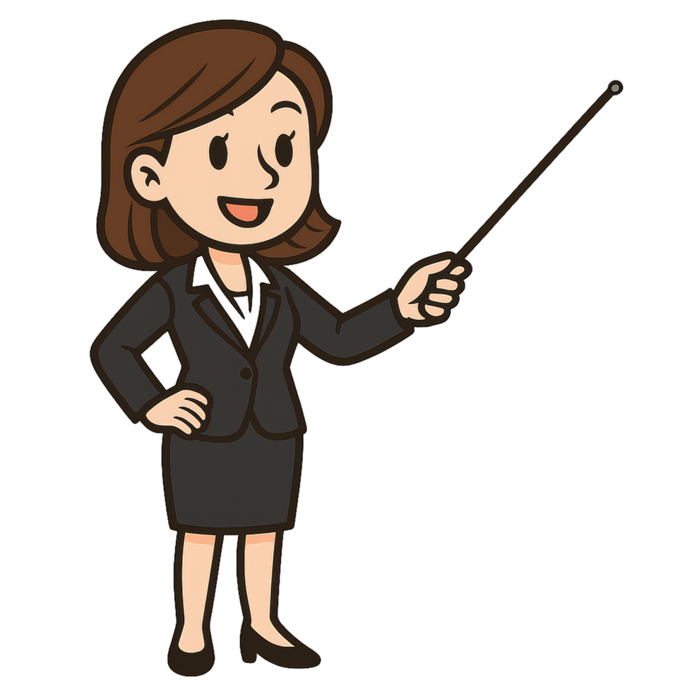 Cartoon Businesswoman Presenting with Pointer in Professional Attire png