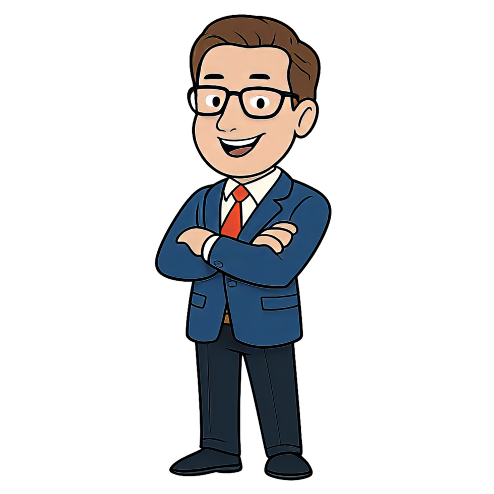 Cartoon CEO Character with Confident Smile and Simple Style png