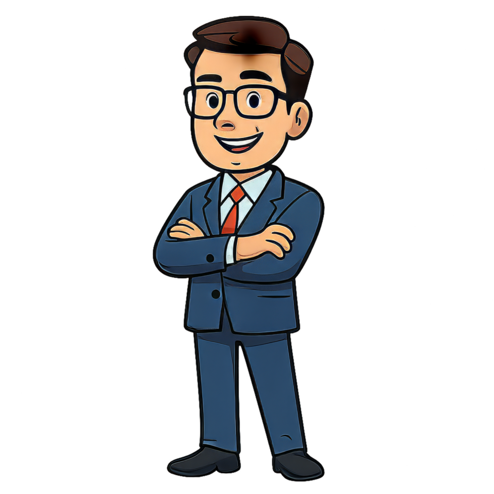 Confident Cartoon CEO Character in Business Attire with Smile png