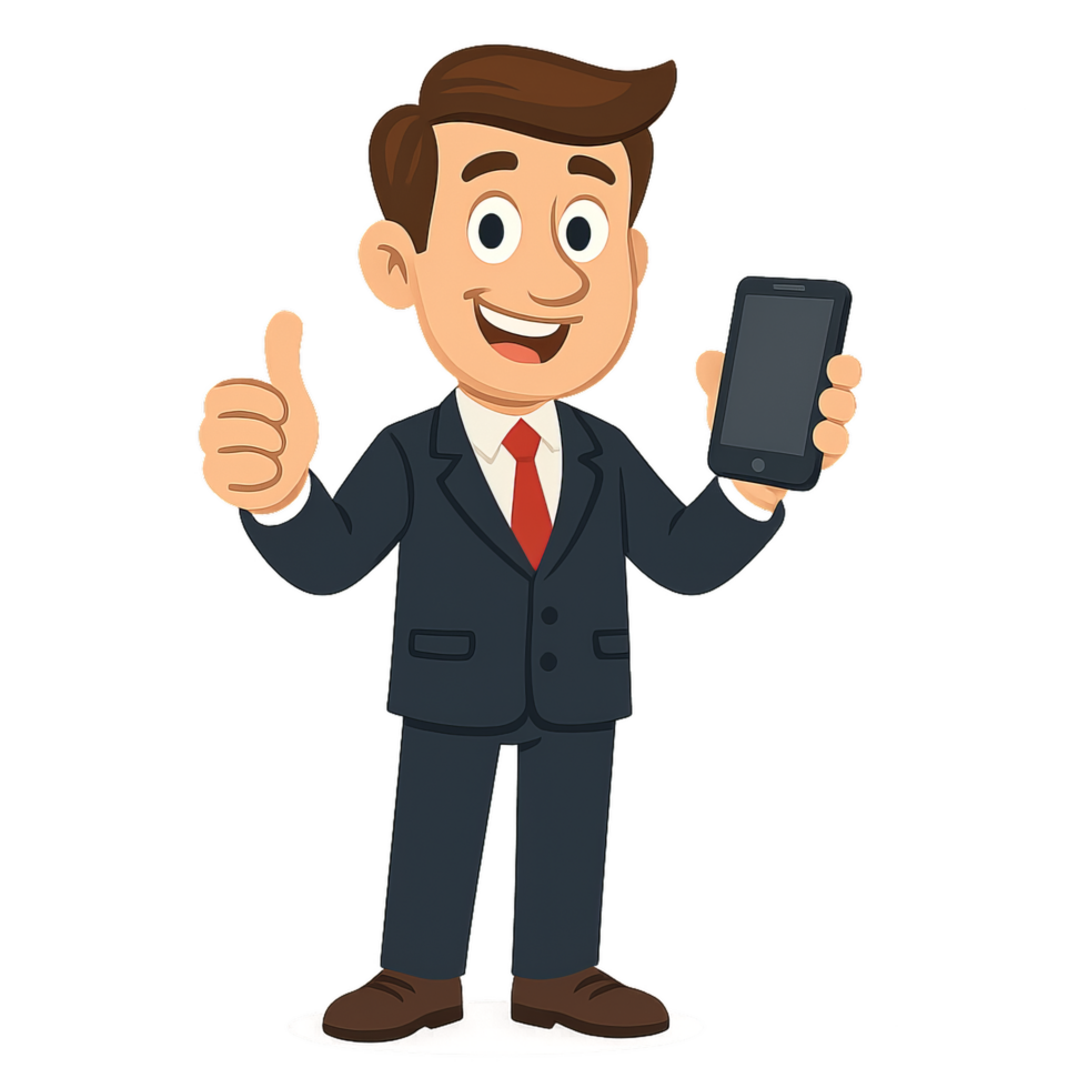 Businessman With Thumbs Up Gesture Holding Smartphone in Suit png