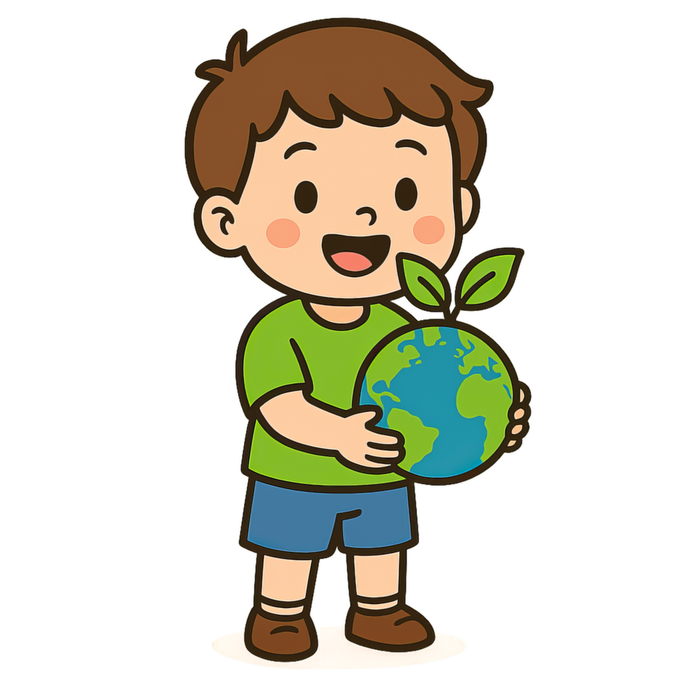 Child Holding Earth with Plant Symbolizing Nature and Nurturing Care png