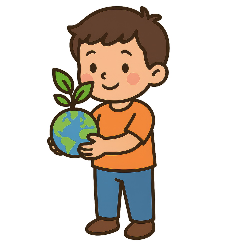 Child Holding Earth and Plant in Hands, Symbol of Environmental Care png