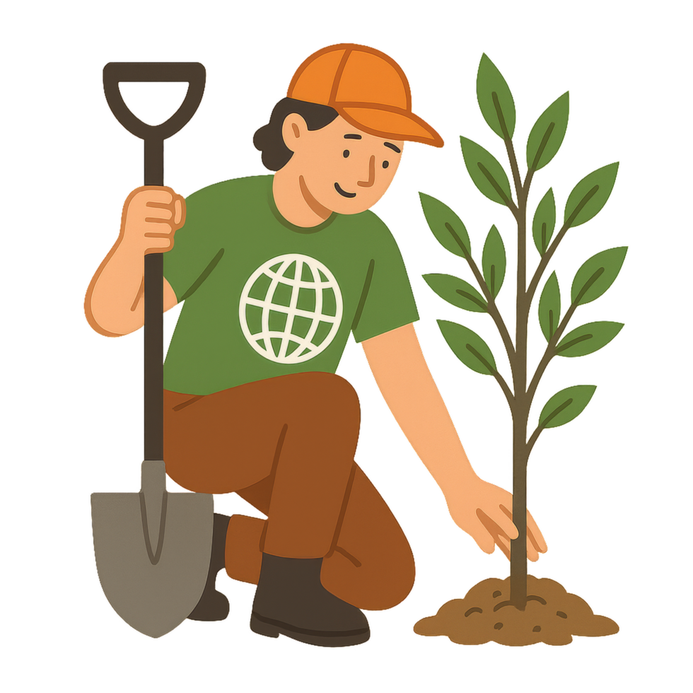 Simple Illustration of a Person Planting a Young Tree in Soil png