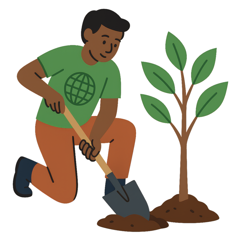 Person Planting a Tree in a Simple and Colorful Illustration png