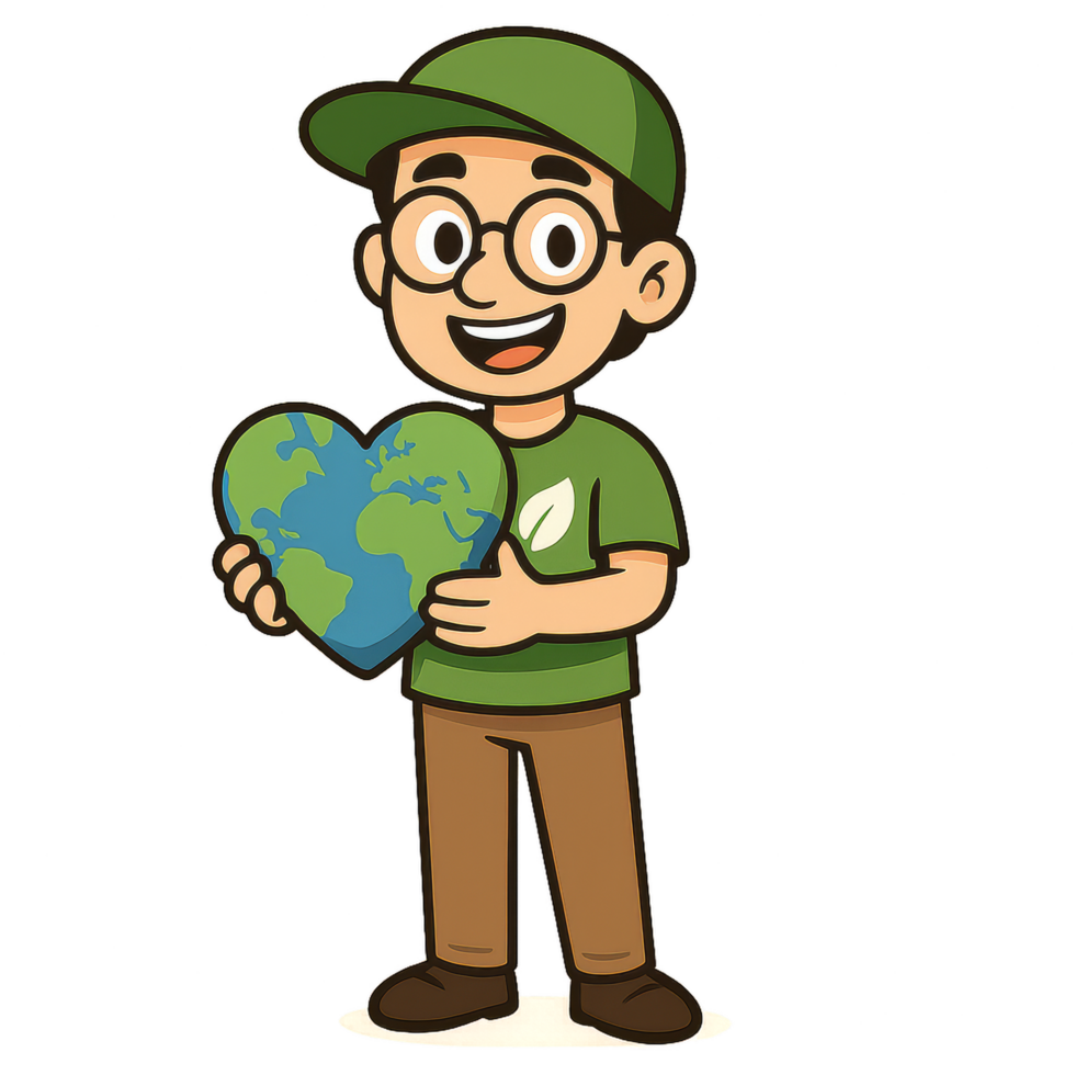 Cartoon Character Embracing Earth with Heart for Environmental Advocacy png
