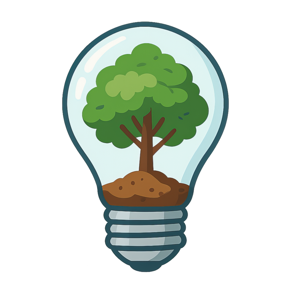 Eco-Friendly Light Bulb with Tree and Soil Illustration png