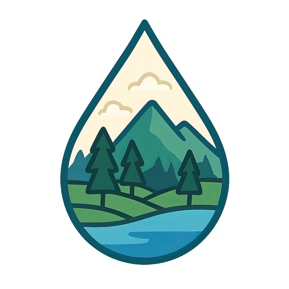 Peaceful Nature Scene Depicted Inside a Water Droplet Symbol png