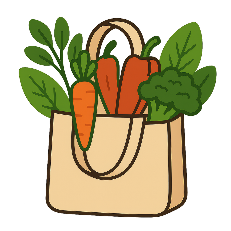 Eco-Friendly Shopping Bag with Fresh Vegetables and Green Leaves png