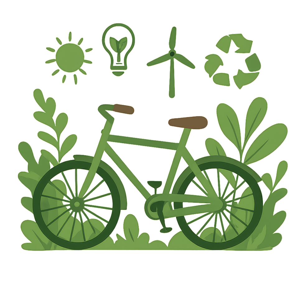 Eco-Friendly Bicycle Surrounded by Nature Elements and Symbols png