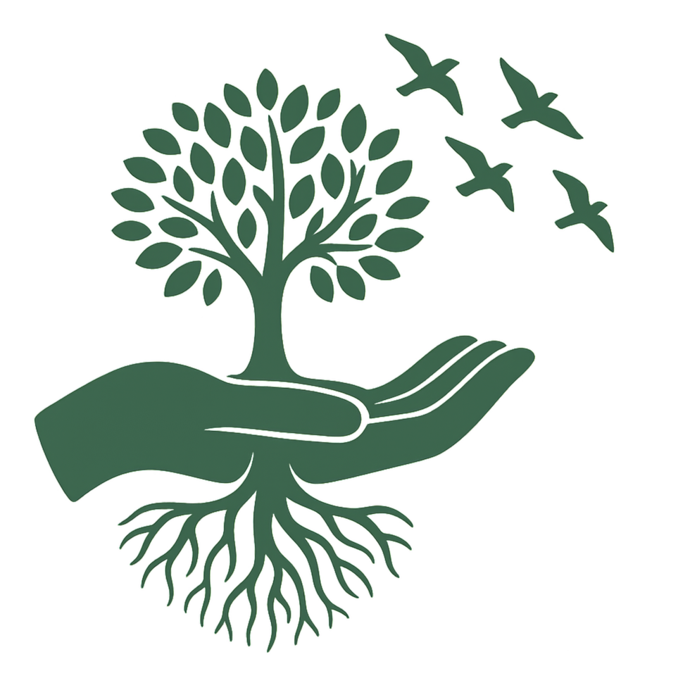 Simple Tree of Life Illustration with Hand and Birds in Flight png