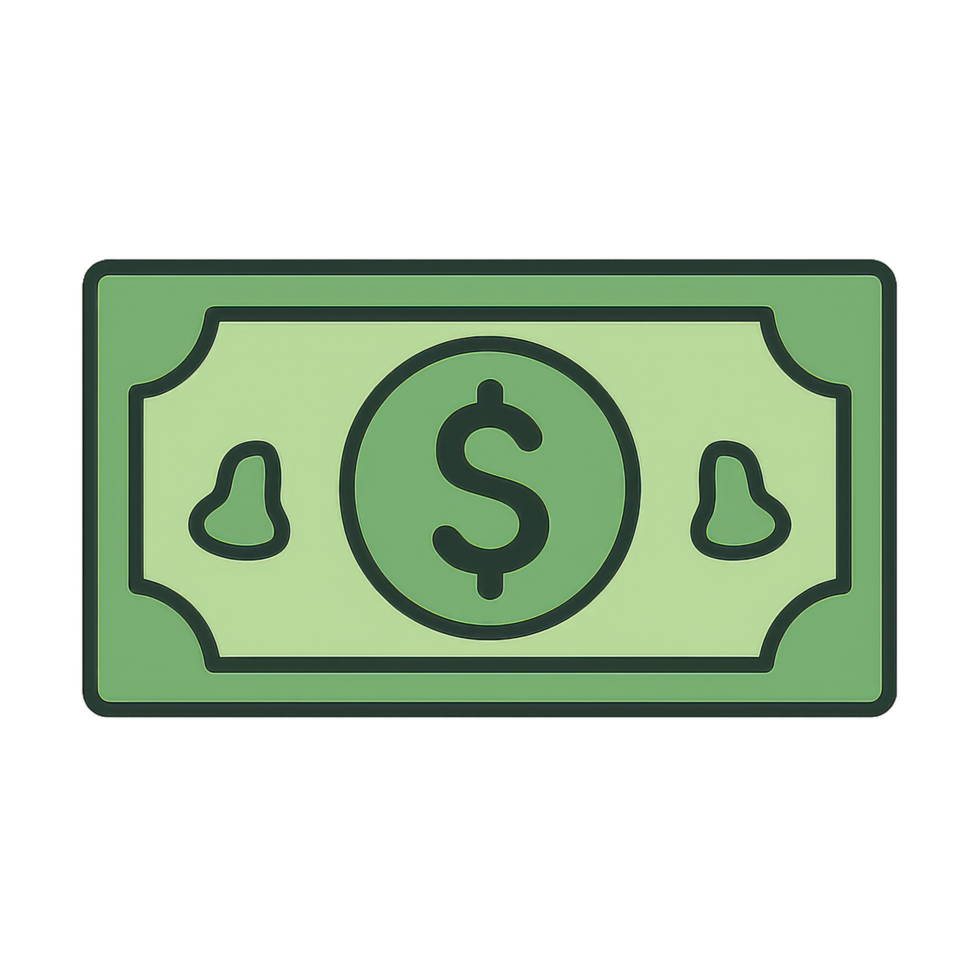 Simple Flat Cartoon Money Bill Design with Dollar Symbol and Green Color png