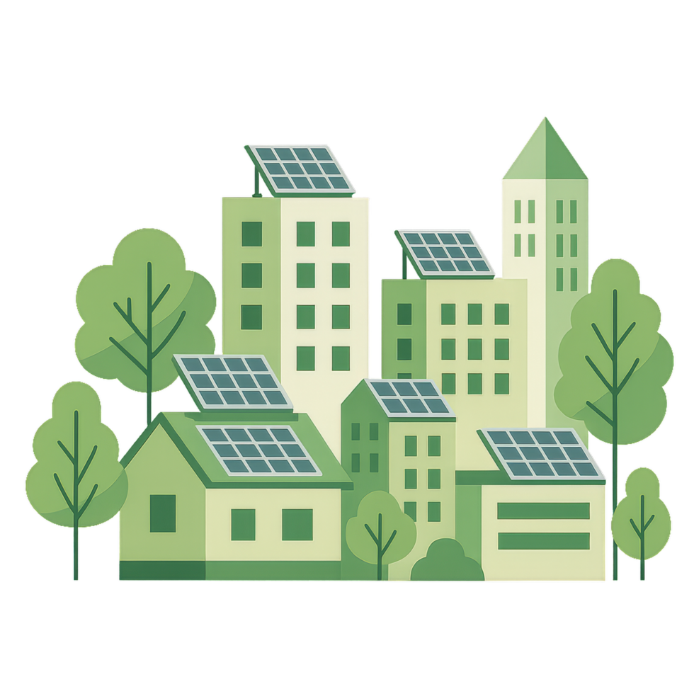 Sustainable City Illustration Featuring Green Technology and Nature png
