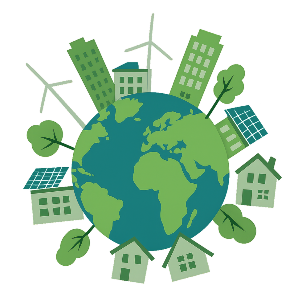 Eco-Friendly Architecture Around a Green Earth with Renewable Energy png